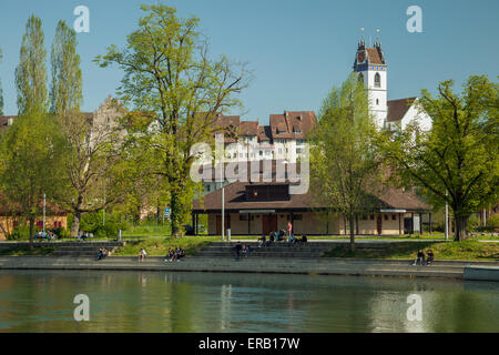 Frühling-Nachmittag in Aarau, Kanton Aargau, Schweiz. Stockfoto