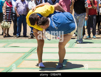 Luch Canarias (kanarisches Wrestling) Demonstration während Dia de Canarias feiern auf Gran Canaria, Kanarische Inseln, Spanien Stockfoto