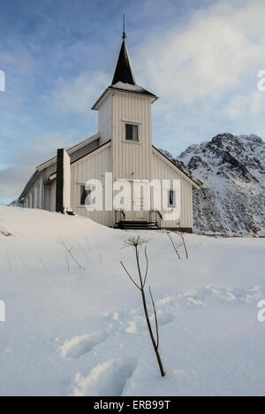 Vestpollen-Kapelle in Austnesfjord, Lofoten Inseln, Norwegen, Skandinavien, Europa Stockfoto