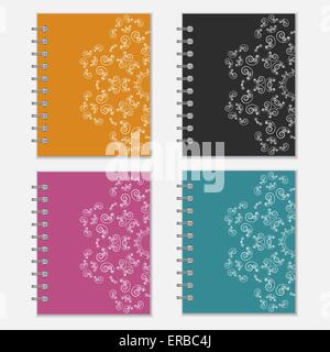 Reihe von bunten Notebook deckt mit Blumenmuster Stock Vektor