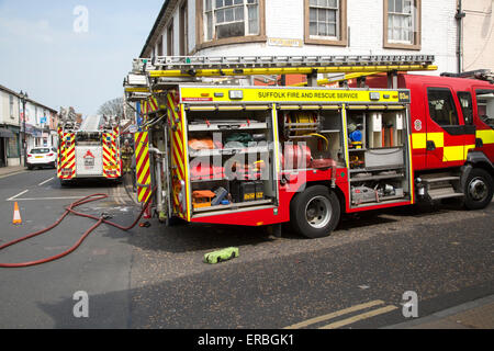 Feuerwehrautos aus Suffolk Fire and Rescue Service, zentrale Ipswich, Suffolk, England, UK Stockfoto