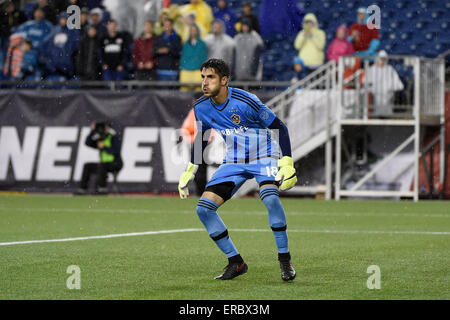 Foxborough, Massachusetts, USA. 31. Mai 2015. Los Angeles Galaxy Torhüter Jaime Penedo (18) im Spiel Action während der MLS-Spiel zwischen den Los Angeles Galaxy und die New England Revolution statt im Gillette Stadium in Foxborough, Massachusetts. Revolution gebunden Galaxy 2: 2. Eric Canha/CSM/Alamy Live-Nachrichten Stockfoto