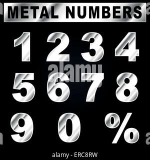 Vektor-Illustration von Metall Zahlen auf schwarzem Hintergrund festlegen Stock Vektor