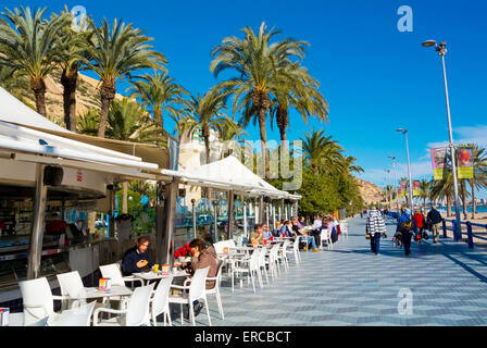 Paseo de Gomez, Promenade am Playa del Postiguet, Alicante, Alacant, Costa Blanca, Spanien Stockfoto