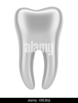 3D Silber menschlichen Zahn isoliert auf weißem Hintergrund Stockfoto