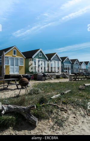 Blick auf den Strand von Sanddünen an Hengisbury Head Dorset an einem sonnigen Tag Stockfoto