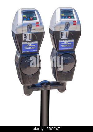 Neue Parkuhren, die akzeptieren Kreditkarten, isoliert mit Beschneidungspfad Stockfoto