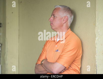 Elmont, New York, USA. 31. Mai 2015. Trainer TODD PLETCHER heute Morgen am Belmont Park Racetrack, Sonntag, 31. Mai 2015. © Bryan Smith/ZUMA Draht/Alamy Live-Nachrichten Stockfoto