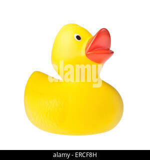 Gummiente auf dem weißen Hintergrund isoliert Stockfoto