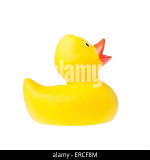 Gummiente auf dem weißen Hintergrund isoliert Stockfoto