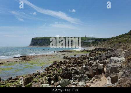 Whitecliff Bay Strand bei Ebbe in der Nähe von Bembridge auf der Isle Of Wight Stockfoto