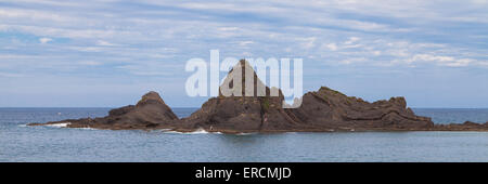 Felsen von Saturraran in Mutriku, Baskisches Land, Spanien. Stockfoto