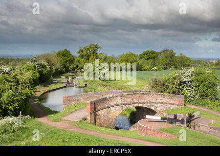 Am frühen Morgen über den Worcester & Birmingham Kanal in der Nähe von Tardebigge, Worcestershire, England, UK Stockfoto