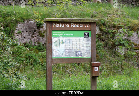 Hartington Wiesen Nature Reserve Zeichen und Informationen für Tourismus Stockfoto