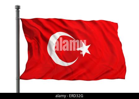 Flagge der Türkei auf weißem Hintergrund Stockfoto