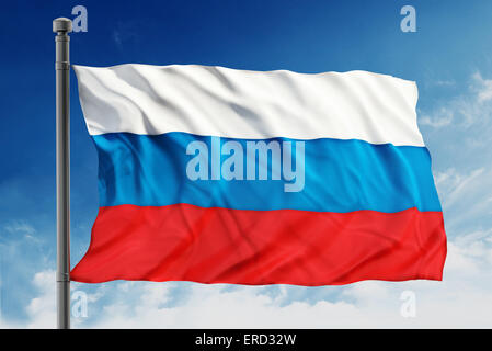 Flagge von Russland auf blauen Himmelshintergrund Stockfoto
