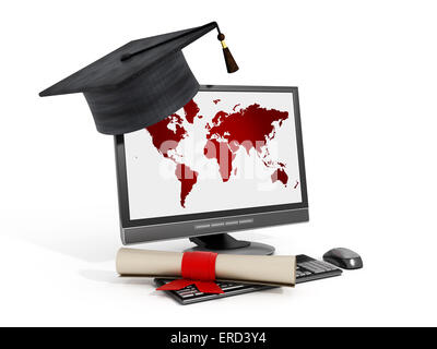 Online-Bildung-Konzept mit Computer und Quaste. Stockfoto