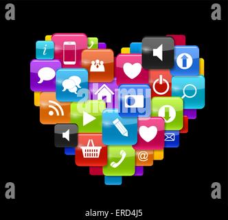 Glas-Knopf-Icon-Set in Herzform. Vektor-Illustration Stock Vektor