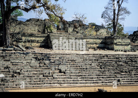 Honduras, Copan Ruinen.  Tempel 22 bei Jaguar. Stockfoto