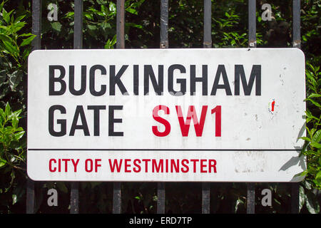 Buckingham Gate Straßenschild in Stadt von Westminster, London, Stockfoto