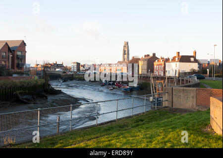 Ebbe im Hafen von Boston, England Stockfoto