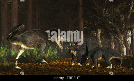 Daspletosaurus stellt eine Familie befanden. Daspletosaurus war eine späte Creteaceous (vor 75 Millionen Jahren) Tyrannosauriden der Stockfoto