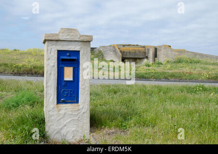 Blaue Säule Box die Kanalinsel Guernsey Stockfoto