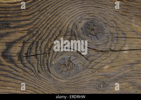 Holz Astlöcher in Planken von Korn und Splitt Dielen. Stockfoto