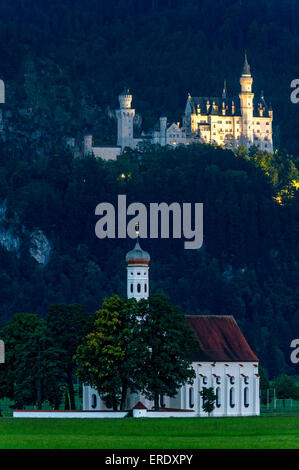 Wallfahrt Kirche von St. Coloman, Schloss Neuschwanstein, Schwangau, Füssen, Ostallgäu, Allgäu, Schwaben, Bayern, Deutschland Stockfoto