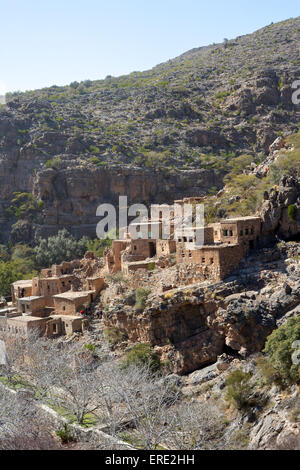 Die Ghost Town von Wadi Habib im Jebel Akhdar Gebirge des Sultanats Oman. Stockfoto