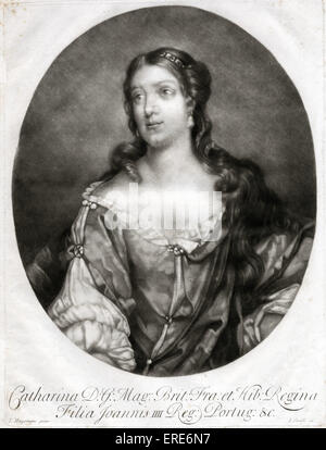 Königin Katharina von Braganza, 25. November 1638 - 31. Dezember 1705.  Schabkunst.  J. Smith Ex aus einem Porträt von Jacob Huysmans. Stockfoto