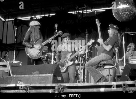 Amerikanische Rock-band The Doobie Brothers, erklingt in der Lesung-Rock-Festival, England, im August 1977. Stockfoto