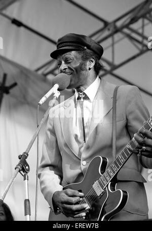 Chuck Berry auf dem Capital Radio Jazz Festival in Knebworth, England, im Juli 1981 durchführen. CB: Amerikanischer Jazzmusiker, 18 Stockfoto