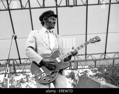 Chuck Berry auf dem Capital Radio Jazz Festival in Knebworth, England, im Juli 1981 durchführen. CB: Amerikanischer Jazzmusiker, 18 Stockfoto