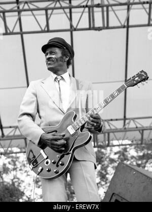 Chuck Berry auf dem Capital Radio Jazz Festival in Knebworth, England, im Juli 1981 durchführen. CB: Amerikanischer Jazzmusiker, 18 Stockfoto