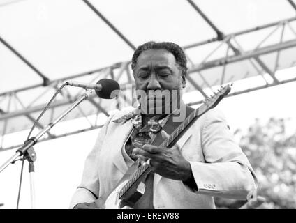 Amerikanischen Bluesman Muddy Waters erklingt in der Hauptstadt Radio Jazz Festival in Knebworth, England, im Juli 1981.Born McKinley Stockfoto