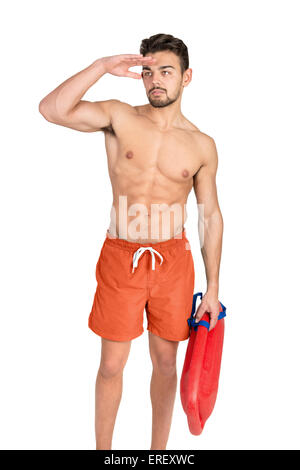 Muskuläre Rettungsschwimmer in einem weißen Hintergrund isoliert Stockfoto
