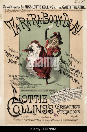 Titelblatt für Ta-ra-ra-boom-de-ay 1892-... Lottie Collinss größte Kreation "-Lied gesungen jede Nacht von ihr im Gaiety Theatre. Stockfoto