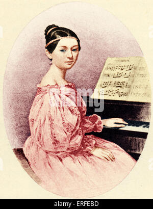 Clara (Wieck) Schumann, bevor sie verheiratet war im Alter von 15-am Klavier.  Lithographie von F. Giere.      Deutscher Pianist und Komponist Stockfoto