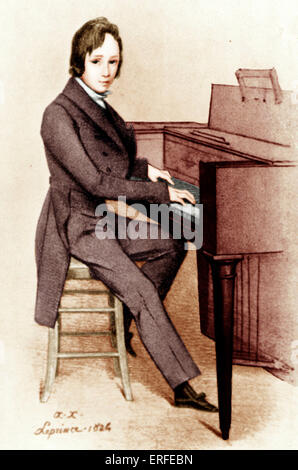 Franz Liszt Alter 13 sitzt am Klavier von Le Prince, 1824. Ungarischer Pianist und Komponist. 22. Oktober 1811 - 31. Juli 1886. Stockfoto