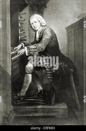 Johann Sebastian Bach an der Orgel-Tastatur. Deutscher Organist und Komponist 1685-1750. Stockfoto