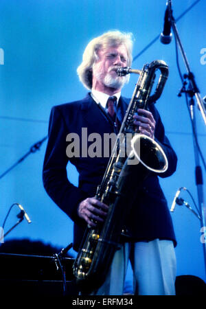 Gerry Mulligan - Porträt der amerikanischen jazz-Saxophonist beim 1982 Capital Radio Jazz Festival in Knebworth. 6 Stockfoto