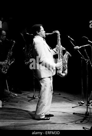 Illinois Jacquet - Porträt der amerikanischen jazz-Saxophonist beim 1981 Capital Radio Jazz Festival in Knebworth. 31. Oktober 1922 - 22. Juli 2004. Pionier der hupenden Tenorsaxophon. Stockfoto