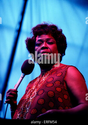 Sarah Vaughan - Porträt der amerikanischen jazz-Sängerin beim 1981 Capital Radio Jazz Festival in Knebworth. 27 März Stockfoto