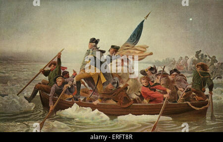 "Washington Crossing the Delaware"-nach einem Gemälde von Emanuel Leutze, 1851. Deutsche amerikanische Künstler: 24. Mai 1816 - 18 Juli Stockfoto