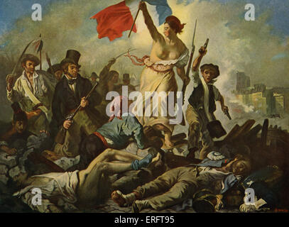 "Freiheit führt das Volk, 28. Juli 1830" - nach einem Gemälde von Eugène Delacroix, 1830. Französischer Maler und Grafiker: 26. April 1798 - 13 Stockfoto