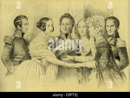 Königin Victoria & Prinz Albert von England bei einem Besuch in Paris, 1843, die französischen und belgischen königlichen Familien zu treffen. Gezeigt von Stockfoto