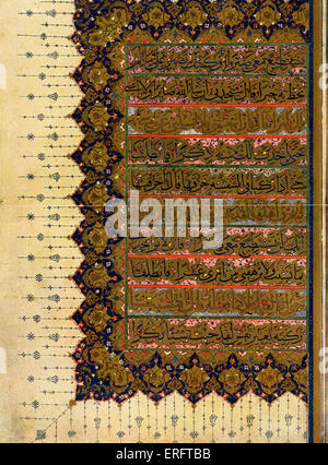 Der Koran (Koran) - Sura 18 (Verse 66-73), von der Handschrift des 16. Jahrhunderts. Stockfoto