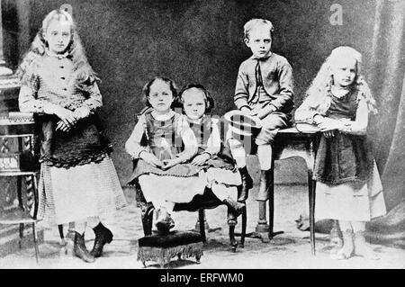 Marie Curie als Kind mit ihrem Bruder und Schwestern. Von links nach rechts sind Zosia, Hela, Manja (Marie Curie), Joseph und Bronja. MC: Polen geborenen französischer Physiker und Pionier der Radioaktivität, 7. November 1867 – 4. Juli 1934 Stockfoto