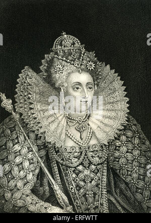 Elizabeth war ich (1533 –1603) Königin von England November 1558 bis zu ihrem Tod. Manchmal auch genannt The Virgin Queen, Gloriana oder gute Königin Bess, war Elizabeth der sechste und letzte Monarch von Tudor Dynastie. Sie war die Tochter von Heinrich VIII. und Anne Boleyn. Sie haben erfolgreich die spanische Armada besiegt und ihre Herrschaft wurde die erfolgreiche Kolonialisierung Nordamerikas. Stockfoto